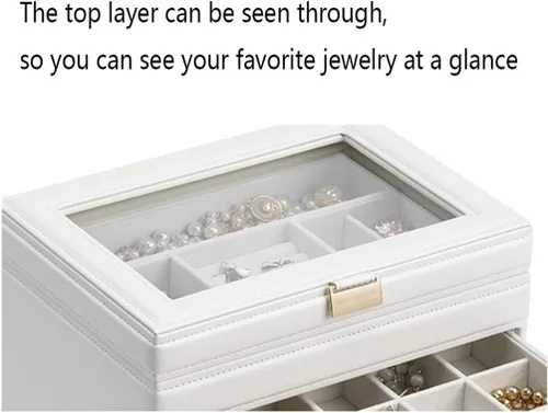 Vista 3 de DUPLUSFUN Jewelry Box Eco-friendly Leather Jewelry Travel Organizer 3 Layers Flocking Display Storage case for Mom Friends Top See-through Portable