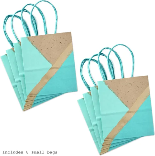 Vista 5 de Hallmark Bolsas de regalo pequeñas de papel de 6 pulgadas (paquete de 8 unidades, papel kraft, turquesa y menta) para Navidad, cumpleaños, bodas