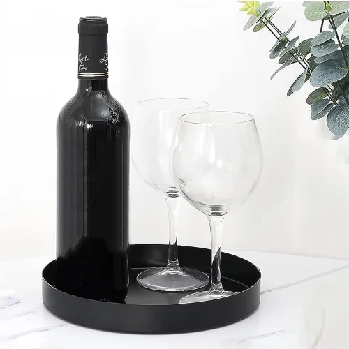 Vista 5 de Bandeja redonda de metal negro para velas, bandeja de servir decorativa para decoraciones modernas de granja en el hogar (7.8")