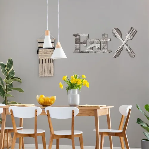 Vista 5 de Jetec Juego de letrero para comer, tenedor y cuchara, decoración de pared, madera rústica para comer, lindas letras para comer para la cocina