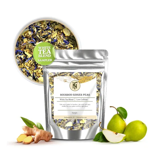 Vista 6 de Nelson's Tea - Granada de mora - Té blanco de hojas sueltas - Té negro, té blanco, escaramujos, hojas de mora y cártamo (muestra)