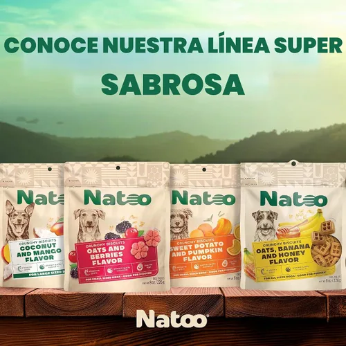 Vista 7 de NATOO Galletas para perros pequeños y cachorros, golosinas crujientes de coco y mango, galletas naturales saludables para perros, ricas en Omega 6