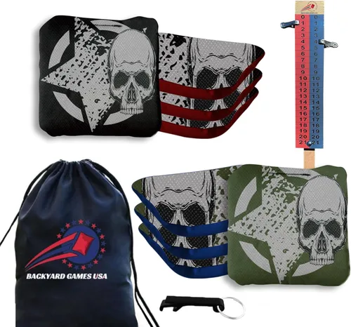 Vista 8 de BackYardGamesUSA Tournament - Juego de 8 bolsas de cornhole profesionales reglamentarias, Tournament Slick n Stick Cornhole, bolsas