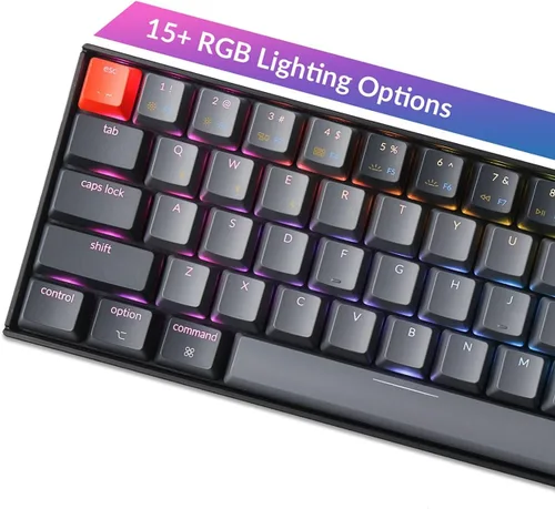 Vista 2 de Teclado mecánico Keychron K6 65% compacto de 68 teclas, teclado inalámbrico para juegos con retroiluminación RGB, Bluetooth 5.1/USB-C con cable