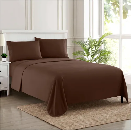 Vista 100 de Juego de sábanas extrasuaves de tamaño individual, ropa de cama transpirable y lujosa con correas elásticas integradas para las esquinas, colección