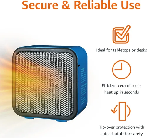 Vista 2 de Amazon Basics Mini calentador de espacio portátil de cerámica para escritorio de oficina, calentamiento rápido, eficiente, uso en interiores, 500 W