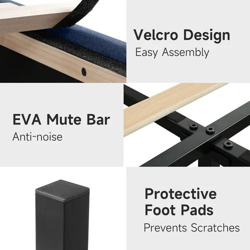 Vista 33 de koorlian Base de cama Queen con cabecero, base de cama tapizada ajustable con puertos tipo C y USB, cabecera de almacenamiento con respaldo de ala