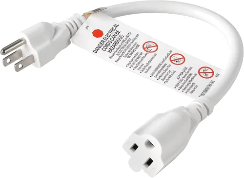 VSEER Cable de extensión resistente de 1 pie 1875 W 15 A protector de salida de 3 clavijas 14 AWG Cable de extensión de alimentación corto, blanco,