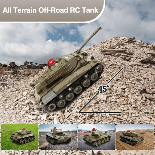 Vista 3 de Tanque de Control Remoto para Niños, M41A3 Tanque de Batalla del Ejército Americano Programable RC con Luces y Sonidos Realistas, Vehículos RC