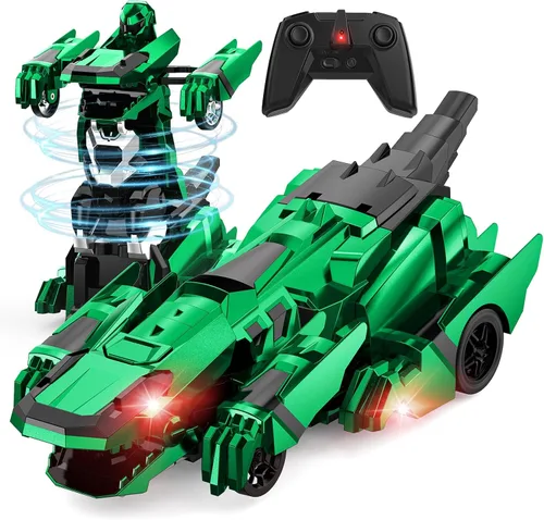 Vista 10 de Kroyedfuw Coches RC Transformables de Dinosaurio, Coche de Control Remoto 2.4Ghz que se Transforma en Robot con Luz Intermitente, Rotación 360°