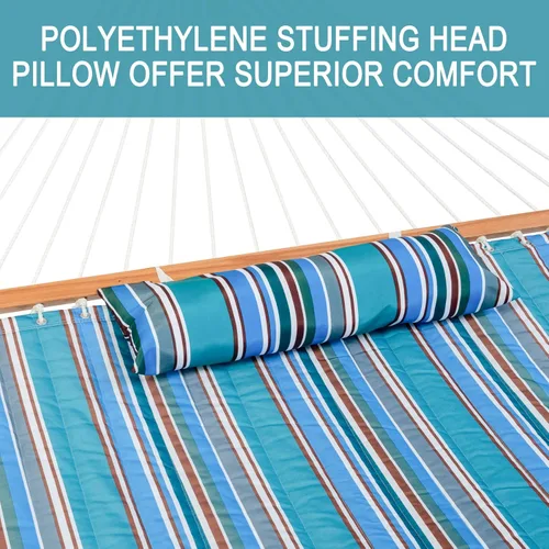 Vista 3 de Lazy Daze Hammocks - Hamaca doble de tela acolchada de 12 pies con barras de suspensión y almohada desmontable, capacidad de carga de 450 libras