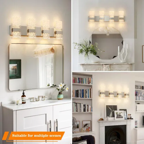 Vista 3 de Luz de Tocador de Baño Moderna de Níquel Cepillado de 8 Luces, Elegantes Accesorios de Iluminación de Baño de Níquel LED sobre Espejo, Accesorios