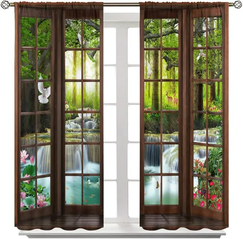 Vista 18 de YCness Cortinas de bosque, diseño floral de paisaje, decoración del hogar, sala de estar, dormitorio, decoración del hogar, selva, animal, alce