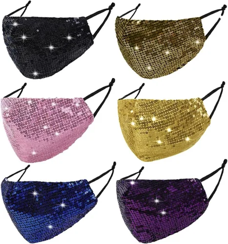 Vista 7 de 6 máscaras faciales lavables con purpurina para mujer. Transpirables, reutilizables, ajustables, a la moda, con bolsillo.