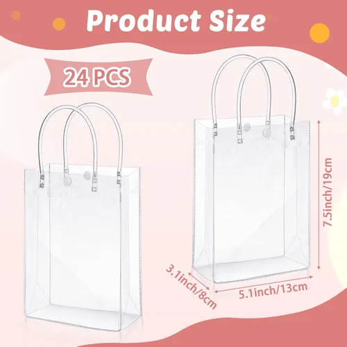 Vista 2 de Amylove 24 bolsas de regalo de plástico de PVC transparente con asa, bolsas de regalo reutilizables transparentes para compras, mercancías
