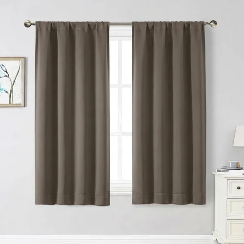 Vista 218 de Cortinas opacas negras para dormitorio, sala de estar, juego de 2 paneles de 63 pulgadas de largo, suaves y sólidas para oscurecer la habitación