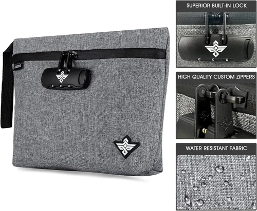Vista 3 de Orion - Bolsa de dinero de almacenamiento de viaje de 11 pulgadas con cerradura de combinación resistente al agua (negro)
