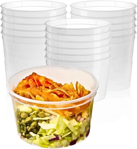 Vista 9 de Green Direct Contenedores de delicatessen con tapas, combo de almuerzo de plástico desechable 60 juegos, 20 8 onzas y 20 16 onzas y 20 32 oz.