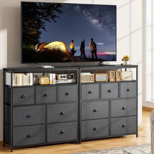 Vista 5 de EnHomee Soporte de TV para dormitorio con 7 cómodas y 2 estantes abiertos, cómodas y cómodas para pasillo, entrada, dormitorio, gris