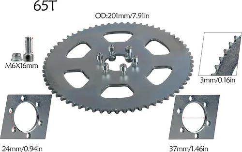 Vista 2 de Piñón trasero de cadena 65T 1.457 in #35 para Go Kart Mini Bike ATV Drift Trike