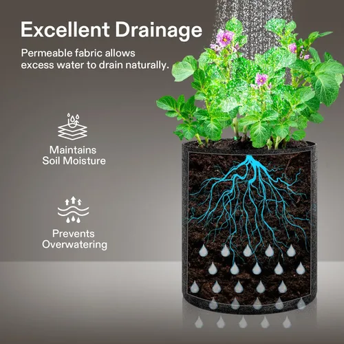 Vista 2 de VIVOSUN Paquete de 5 bolsas de cultivo de 1 galón, macetas de tela con lados autoadhesivos para trasplante