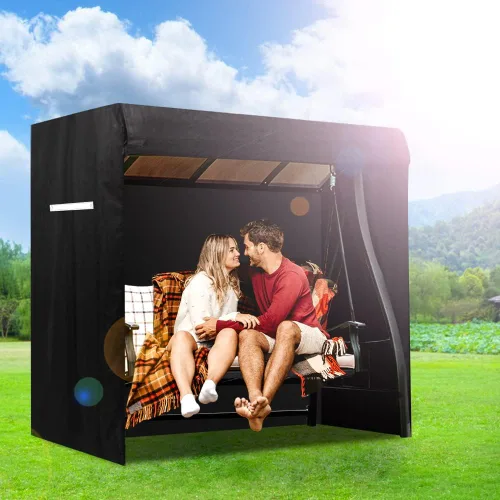 Vista 7 de Funda para columpio al aire libre de 3 plazas triples, impermeable, cubierta de toldo para patio, cubierta de hamaca para columpio, cubierta