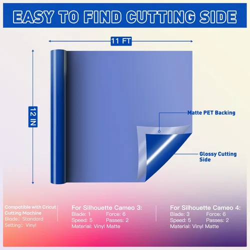 Vista 6 de HTVRONT Rollos de vinilo permanente azul – Vinilo adhesivo permanente de 12 pulgadas x 11 pies compatible con máquina de corte Cricut, Silhouette