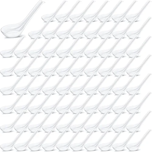 Vista 7 de Hushee 100 cucharas de sopa asiática china, cucharas de sopa de melamina grandes a granel, cucharas de ramen reutilizables japonesas, cuchara