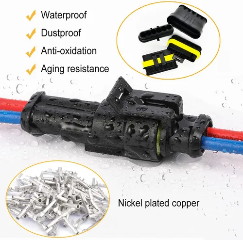 Vista 4 de 20 kits de conectores de 2 pines conectores eléctricos automotrices de desconexión rápida 2 cables impermeable conector terminal kit de enchufe
