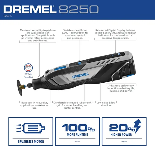 Vista 3 de Dremel 8250-5 Herramienta rotativa inalámbrica de velocidad variable de iones de litio de 12V con motor sin escobillas - 5 accesorios