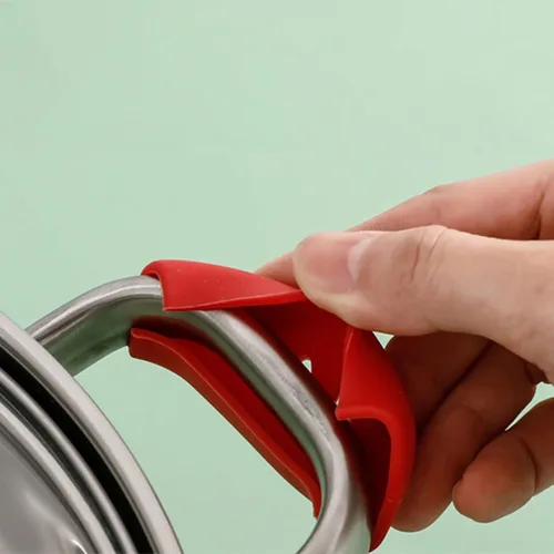 Vista 7 de Juego de 3 pares de fundas de silicona para mango de olla antiquemaduras, funda de silicona antideslizante, juego de soportes de mango