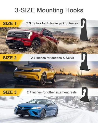 Vista 4 de Portavasos para reposacabezas del asiento trasero, soporte para bebidas resistente a derrames con ganchos para bolsas, se ajusta a botellas de 50oz