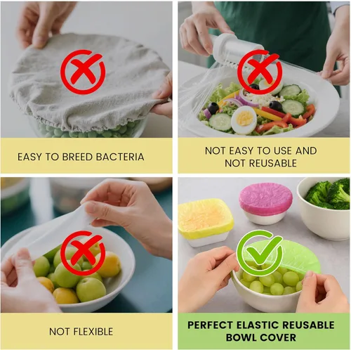 Vista 3 de HANSGO 120 fundas reutilizables para tazones, envolturas elásticas de plástico para almacenamiento de alimentos para cocina, hornear, picnics y uso