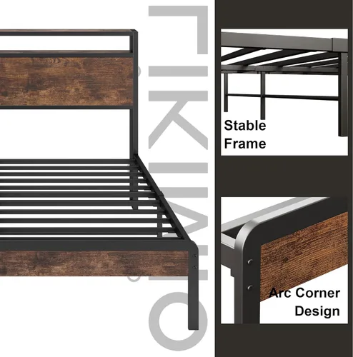 Vista 7 de LIKIMIO Marco de cama tamaño completo, cama de plataforma con cabecera de almacenamiento de 2 niveles, sólida y estable, sin ruido, no necesita