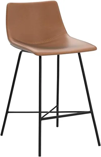 Vista 64 de POLY & BARK Paxton - Juego de 2 sillas de comedor modernas con respaldo bajo, tapicería de piel sintética y base de acero negro mate, asiento cómodo