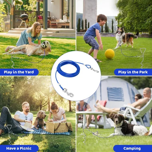 Vista 7 de Relux Cable y estaca de amarre para perros, correa de perro de 30 pies para entrenamiento de patio, correr, senderismo, campamento, con anclaje