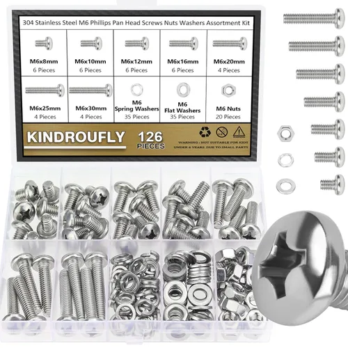 Vista 11 de Kit surtido de 562 tornillos de cabeza plana Phillips M2 x 4/6/8/10/12/16/0.787 in Phillips Tornillos de máquina de tuercas y arandelas de acero