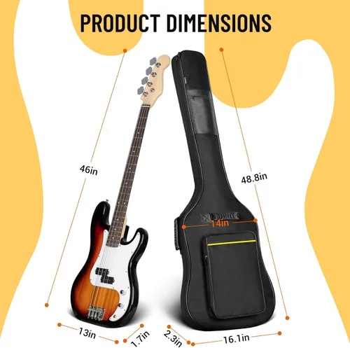 Vista 7 de Funda para Bajo Eléctrico CAHAYA con Acolchado de 0.3 Pulgadas, Mochila Rígida, Estuche Blando, Negro, CY0222