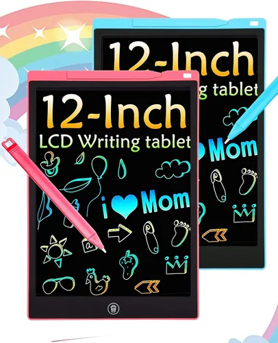 Paquete de 2 tabletas de escritura LCD, 12 pulgadas, colorido tablero de dibujo para niños pequeños, juguete educativo borrable regalo de cumpleaños