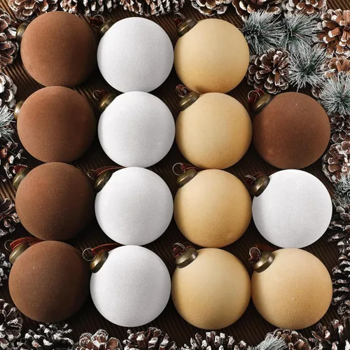 Vista 16 de Liliful 15 bolas de Navidad de terciopelo a granel, adornos flocados para árbol de Navidad, adornos decorativos de plástico para colgar