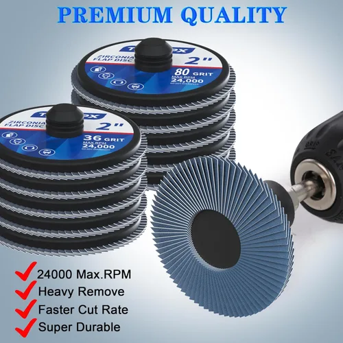 Vista 2 de Juego de 20 discos de solapa, 2 pulgadas con cierre de rodillo, disco de lija de lija de 2 pulgadas, ruedas de papel de lija de grano 36/60/80/120