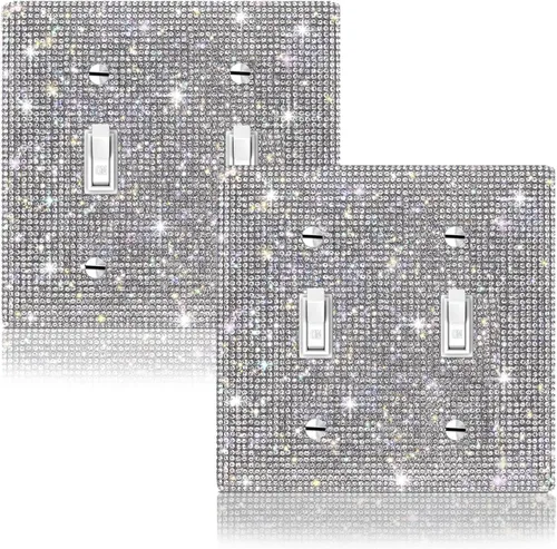 Vista 15 de 2 cubiertas de salida de diamantes de imitación plateados brillantes, placas de pared, cubierta de interruptor de luz, cubierta de salida