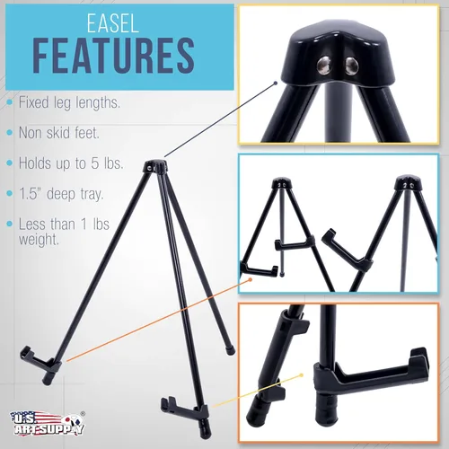 Vista 2 de U.S. Art Supply Soporte de caballete de mesa de metal negro de 13.5 pulgadas, trípode plegable para letreros, arte, tablero de pósteres, lienzo