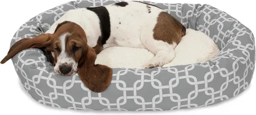 Majestic Pet Cama para perros calmante Sherpa de 32 pulgadas lavable – Cama redonda acogedora y suave para perro con columna vertebral para apoyo de