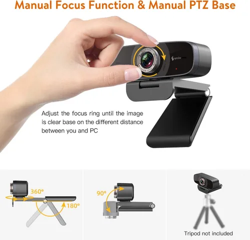 Vista 4 de Cámara web de PC con micrófono, cámara USB 1080p para videollamadas y grabación de videoconferencia/enseñanza en línea/reunión de negocios