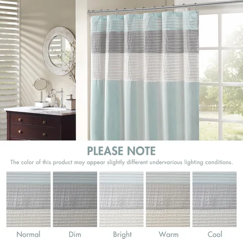 Vista 5 de Madison Park Amherst Cortina de Ducha para Baño de Seda Sintética con Piezas a Rayas Moderna de Microfibra, 72x72 Pulgadas, Aqua