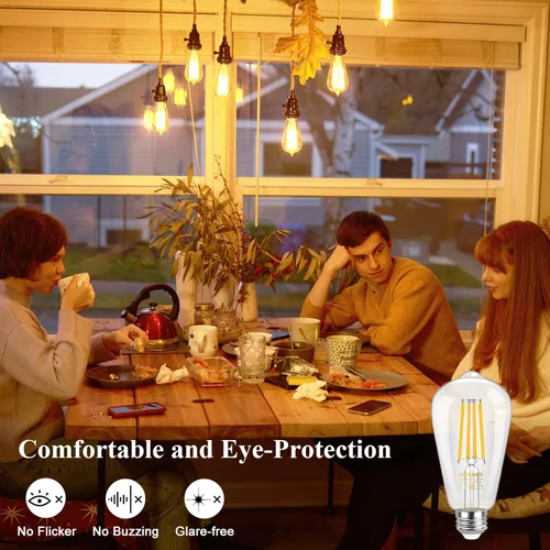 Vista 6 de DiCUNO Bombillas Edison regulables equivalentes a 100 W, bombilla LED Edison, blanco cálido 2700 K, 10 W, 1200 lm, filamento vintage ST64 para baño