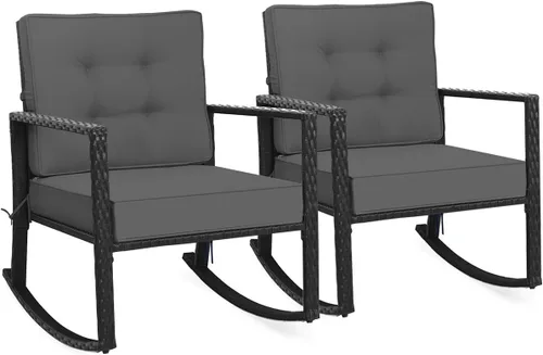 Vista 14 de Tangkula Mecedora de Mimbre, Silla Mecedora Deslizante de Ratán para Exteriores con Marco de Acero Resistente, Asiento de Muebles de Mimbre