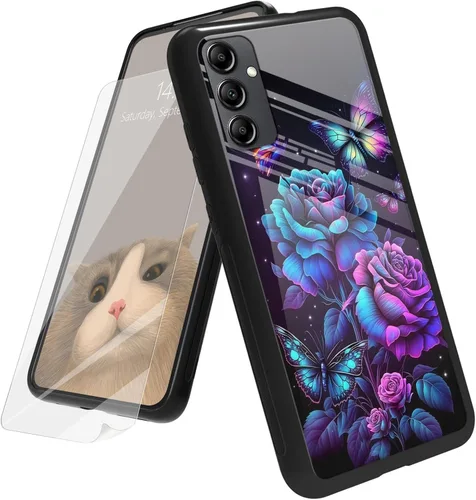 Vista 114 de Funda para Samsung Galaxy A12 5G con protector de pantalla, parte trasera de vidrio templado + TPU de silicona suave que absorbe los golpes