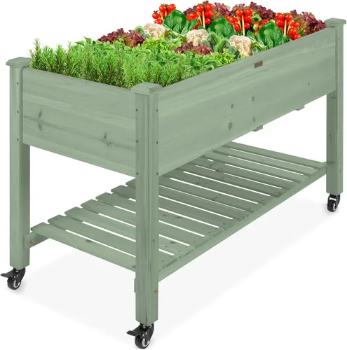Vista 13 de Best Choice Products Cama de jardín elevada de 48 x 24 x 32 pulgadas, maceta móvil de madera elevada con ruedas bloqueables, estante